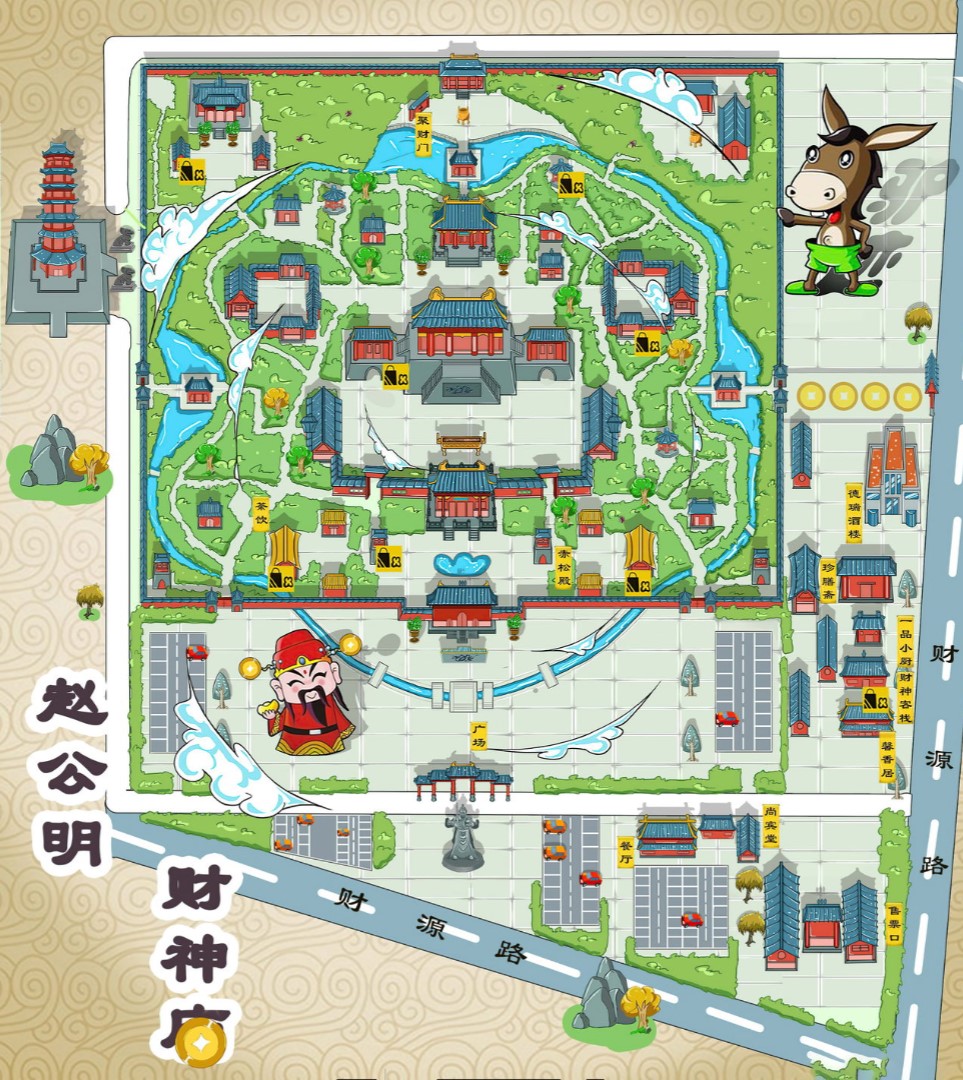 新城镇寺庙类手绘地图